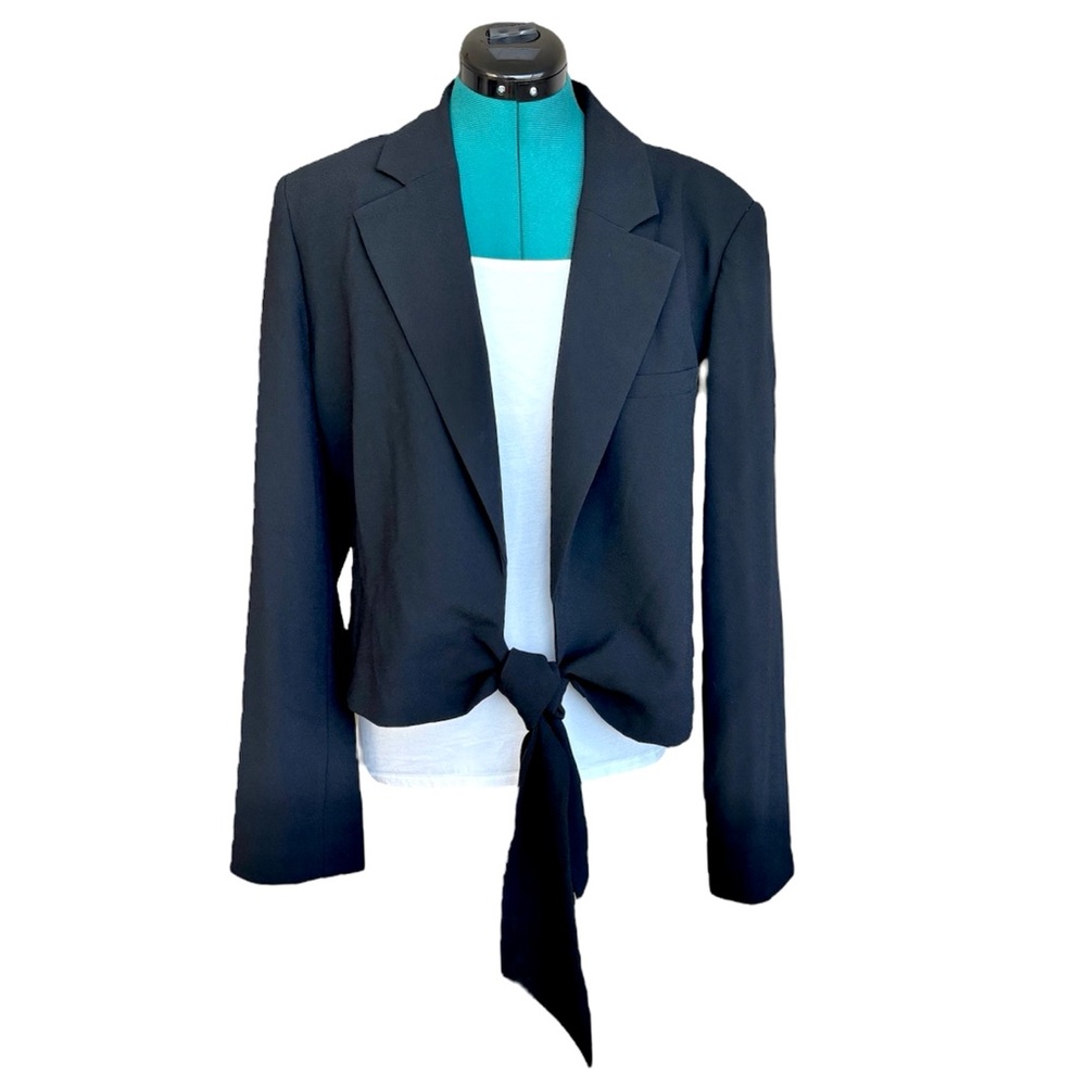 BCBG MaxAzria Cropped Black Tie-Front Blazer